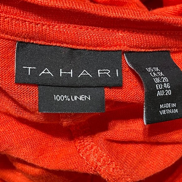 Tahari 100% Linen Tunic Top Shirt Red Size 1X V-Neck 3/4 Sleeve - Picture 4 of 6